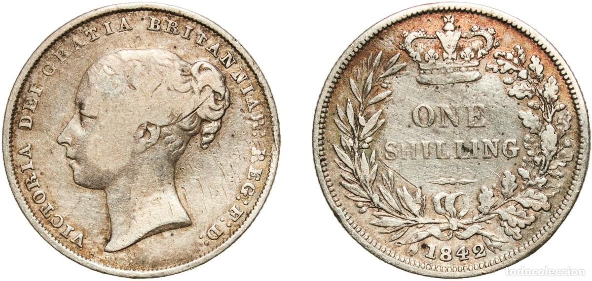 Monedas antiguas de Europa: 1 Shilling - Victoria (1st portrait; 'Young Head') 1842