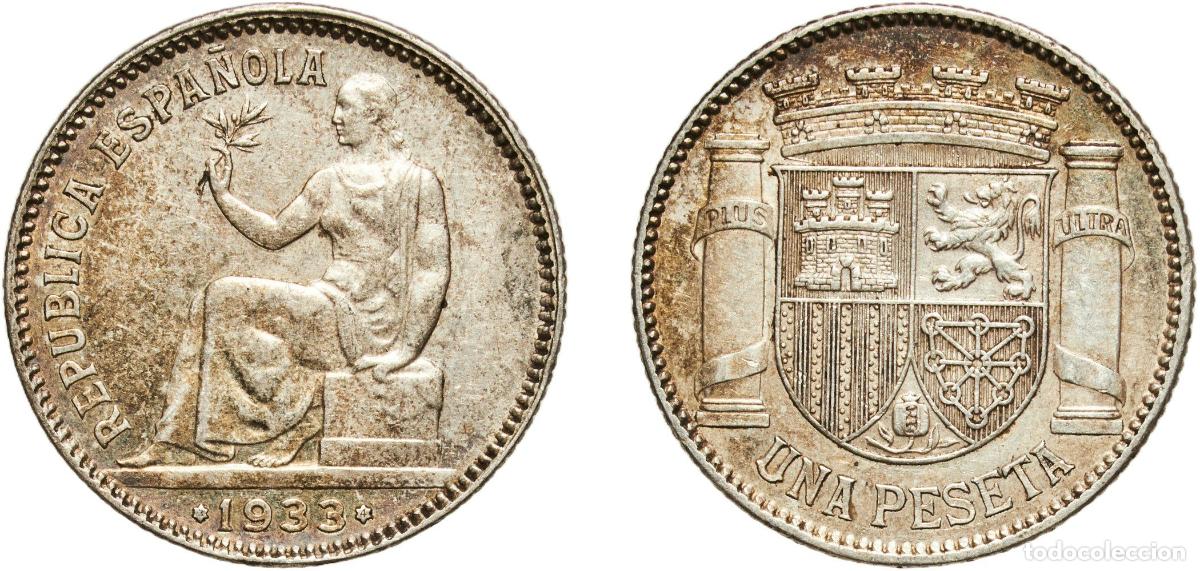 Monedas antiguas de Europa: 1 Peseta - II Republic 1933 3-4