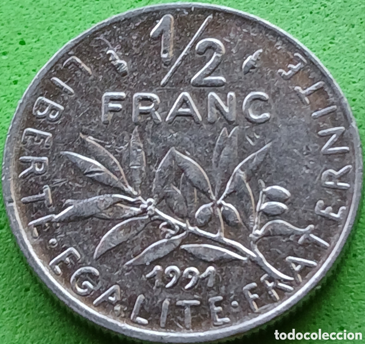 Monedas antiguas de Europa: Francia &frac12; franco 1991 km#931.1 Alineaci&oacute;n moneda (180&deg;)