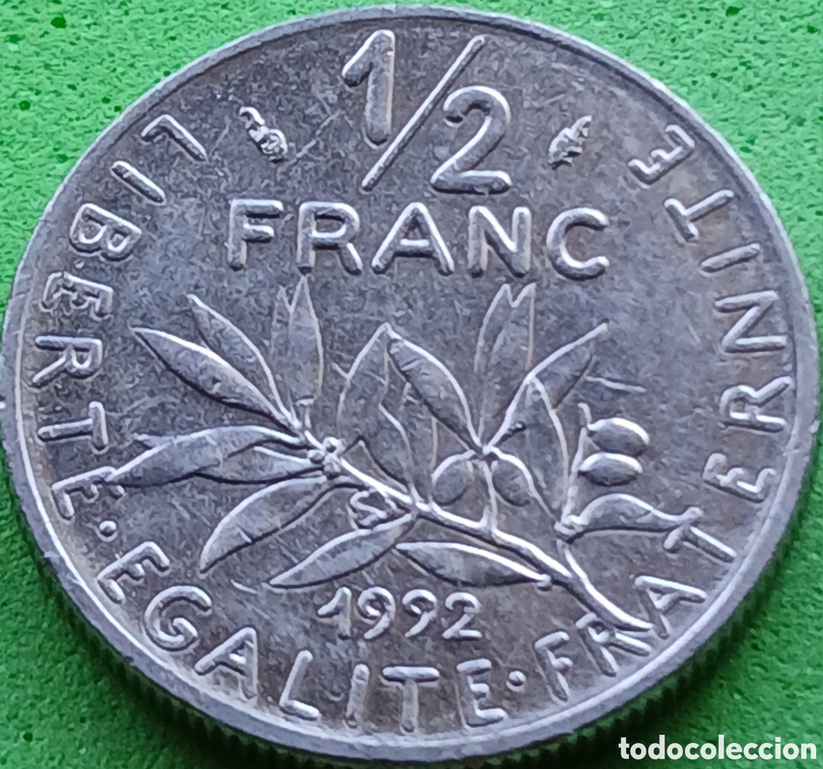 Monedas antiguas de Europa: Francia &frac12; franco 1992 km#931.1 alineaci&oacute;n moneda (180&deg;)