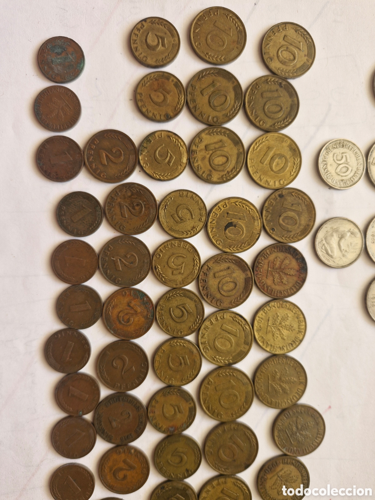 Monedas antiguas de Europa: Lote de 69 Monedas de la RFA (Alemania Occidental) - Marcos y Pfennigs - Valor Nominal 8,80 DEM