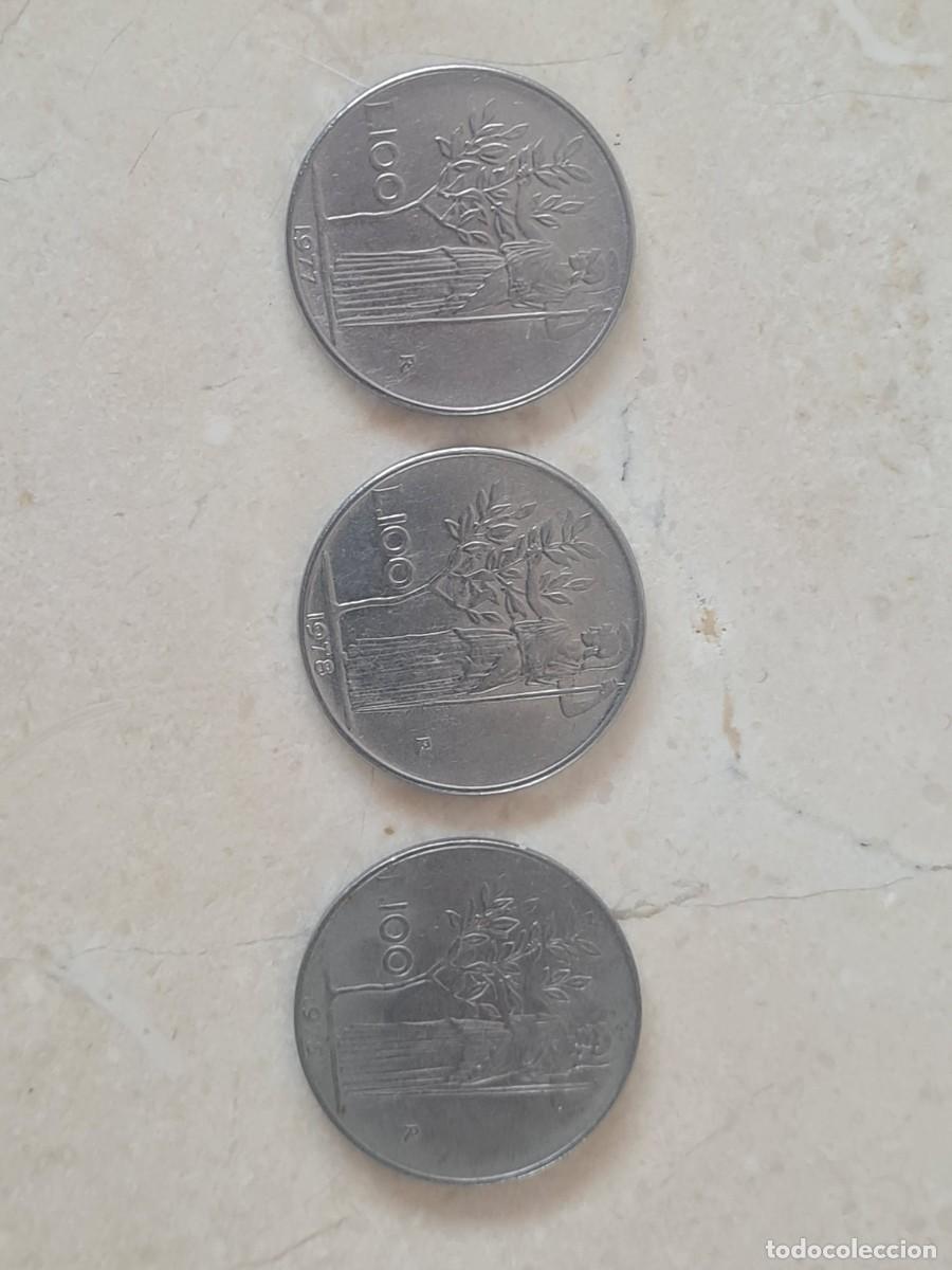 Monedas antiguas de Europa: Tres monedas 100 liras Italia 1975 77 78