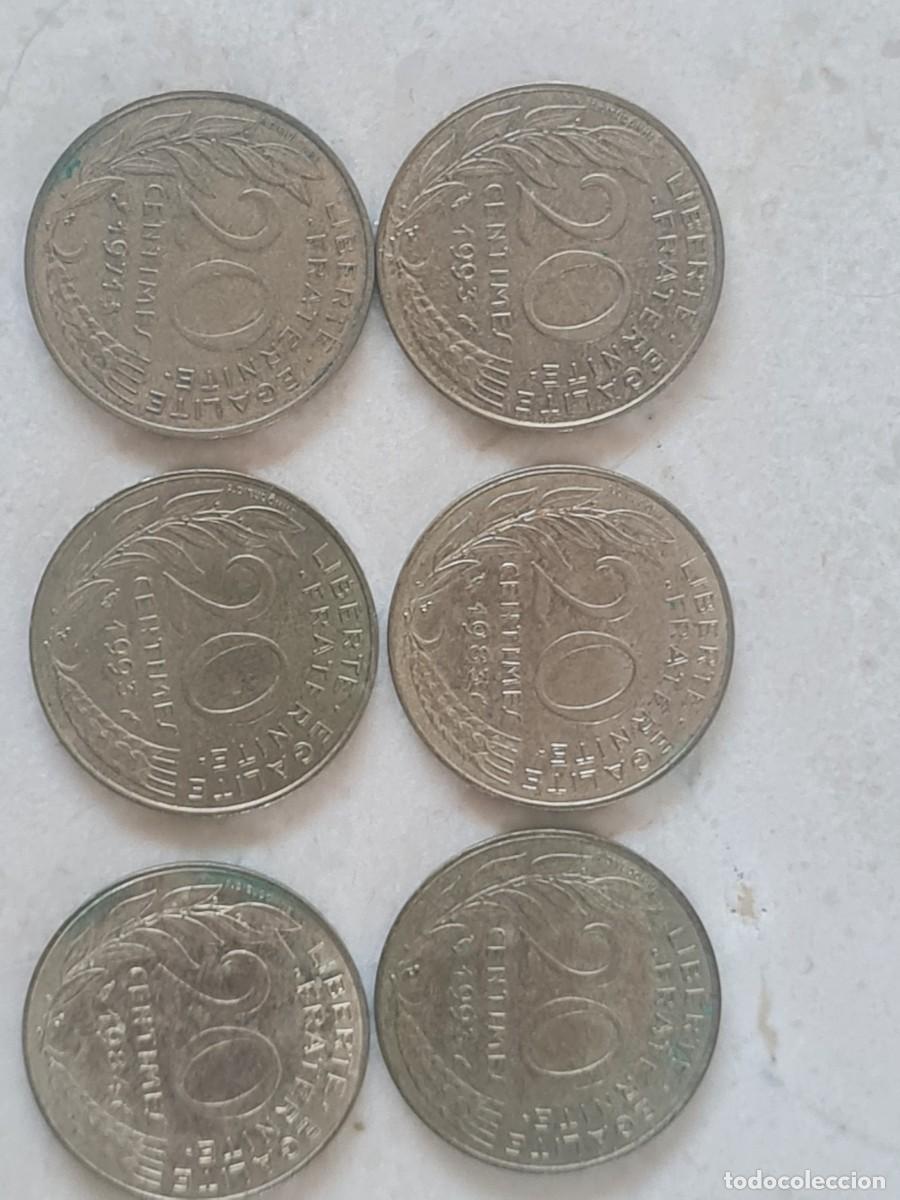 Monedas antiguas de Europa: 6 monedas 20 c&eacute;ntimos de franco Francia