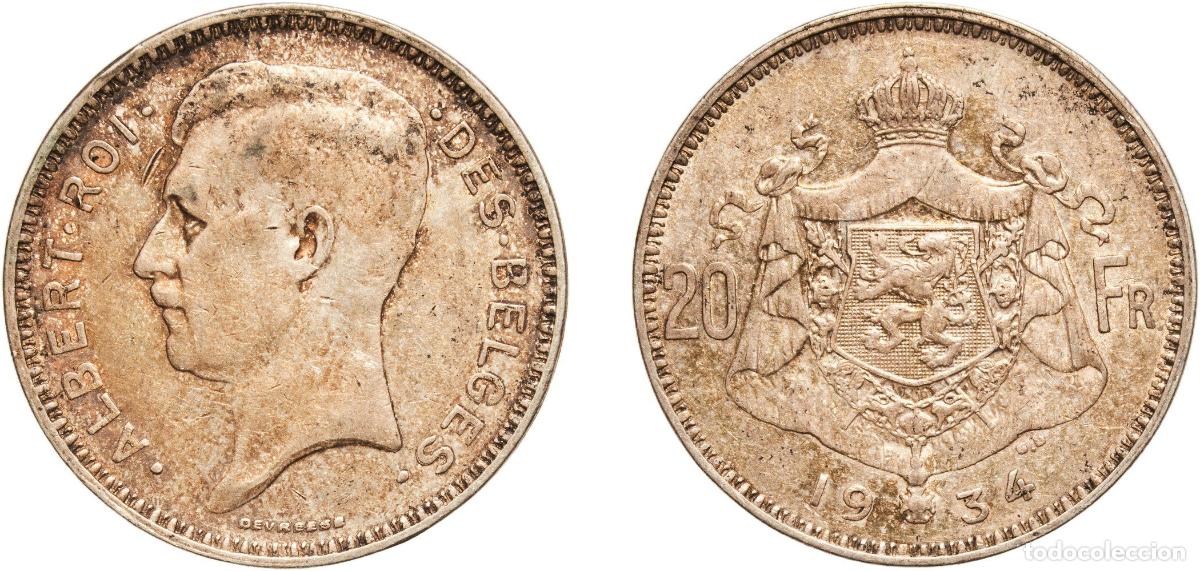 Monedas antiguas de Europa: 20 Francs - Albert I (Dutch text) 1934