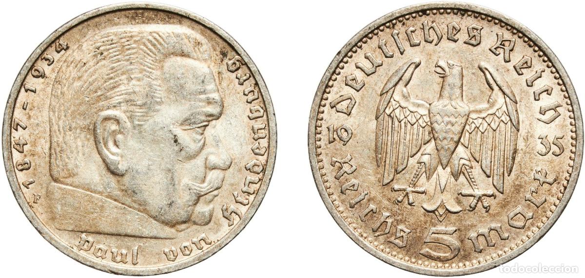 Monedas antiguas de Europa: 5 Reichsmark (Paul von Hindenburg) 1935 F