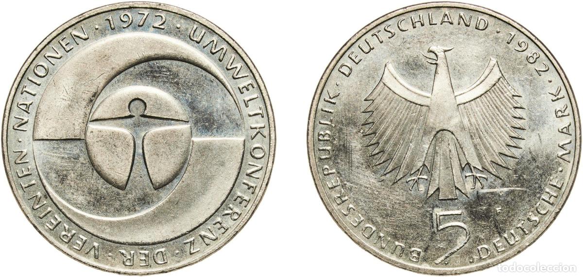 Monedas antiguas de Europa: 5 Deutsche Mark (Umweltkonferenz der UN) 1982 F