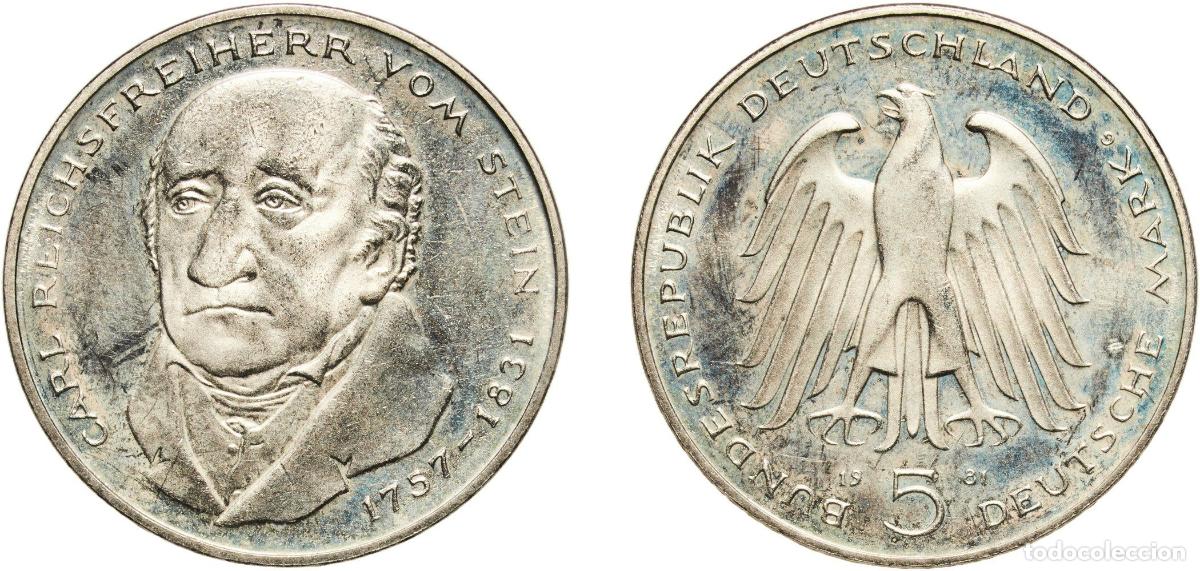 Monedas antiguas de Europa: 5 Deutsche Mark (Freiherr vom Stein) 1981 G