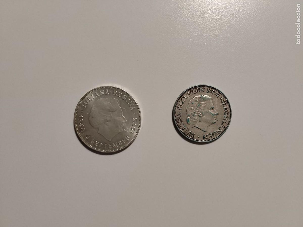 Monedas antiguas de Europa: 2 Mondeas PLATA Paises Bajos 1973 1960