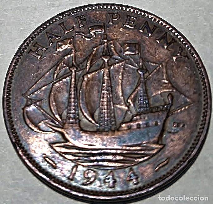Monedas antiguas de Europa: Reino Unido, 1/2 Penique 1944 &rdquo;Jorge VI - 1936/1952&rdquo; KM#844 foto