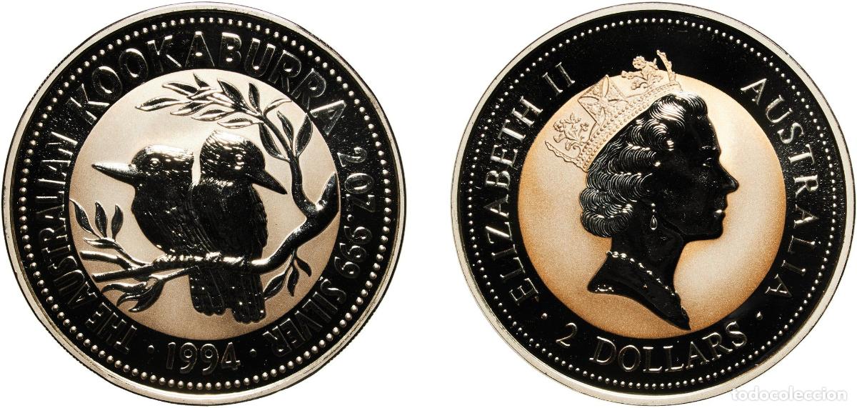 Monedas antiguas de Europa: 2 Dollars - Elizabeth II (3rd Portrait - Australian Kookaburra) 1994