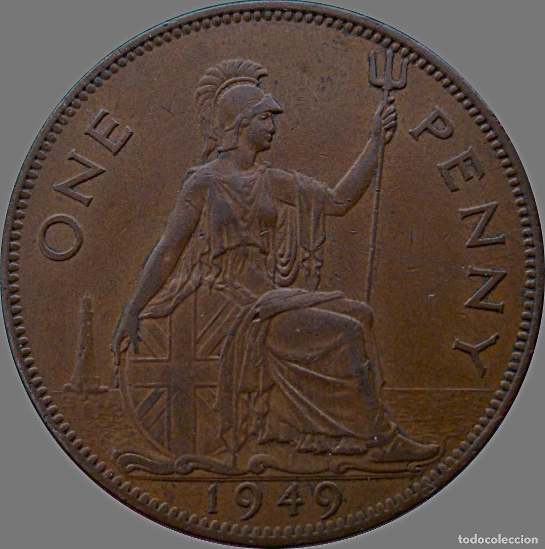 Monedas antiguas de Europa: Reino Unido, 1 Penique 1949 &rdquo;Jorge VI - 1936/1952&rdquo; KM#869 foto