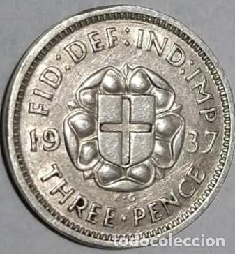 Monedas antiguas de Europa: Reino Unido, 3 Peniques 1937 &rdquo;Jorge VI - 1936/1952&rdquo; PLATA KM#848 foto