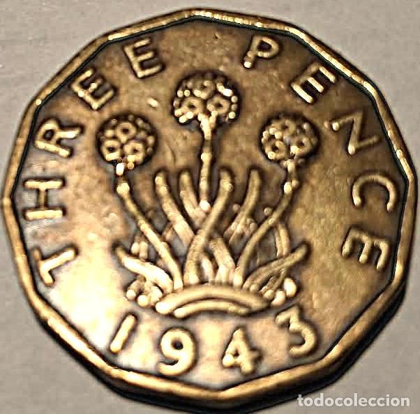 Monedas antiguas de Europa: Reino Unido, 3 Peniques 1943 &rdquo;Jorge VI - 1936/1952&rdquo; KM#849 foto