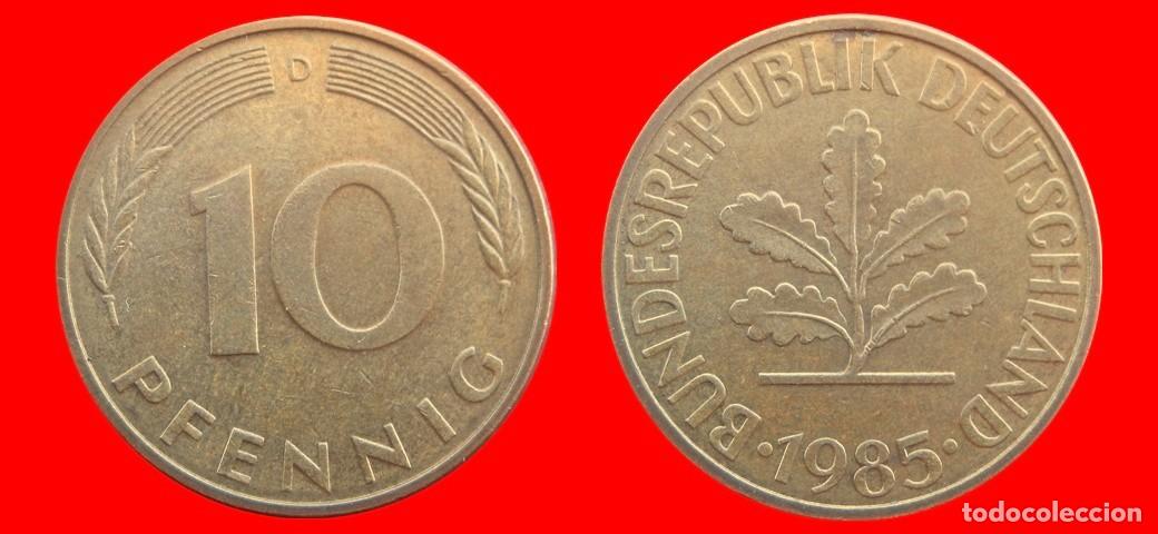 Moedas antigas da Europa: 10 PFENNIG 1985-D BRD ALEMANIA-154644