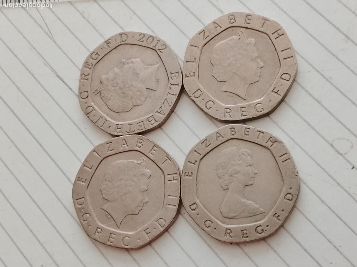 Monedas antiguas de Europa: 4 monedas de 20 peniques. Reino Unido