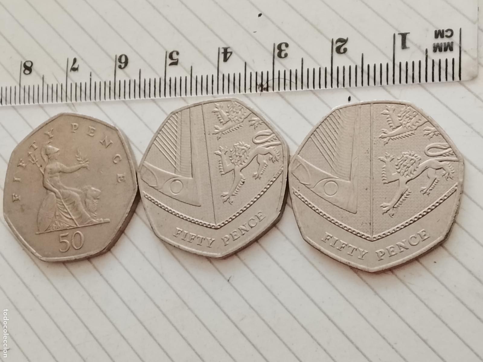 Monedas antiguas de Europa: 3 monedas de 50 peniques. Reino Unido