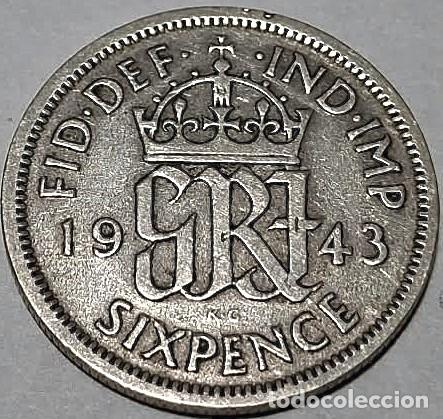 Monedas antiguas de Europa: Reino Unido, 6 Peniques 1943 &rdquo;Jorge VI - 1936/1952&rdquo; PLATA, KM#852 fotos.
