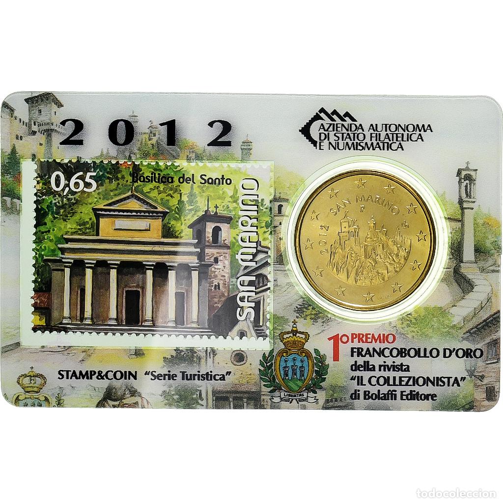 Monedas antiguas de Europa: [#1510049] San Marino, 50 Euro Cent + Stamp, Basilica del Santo, 2012, Rome, Nordic gold