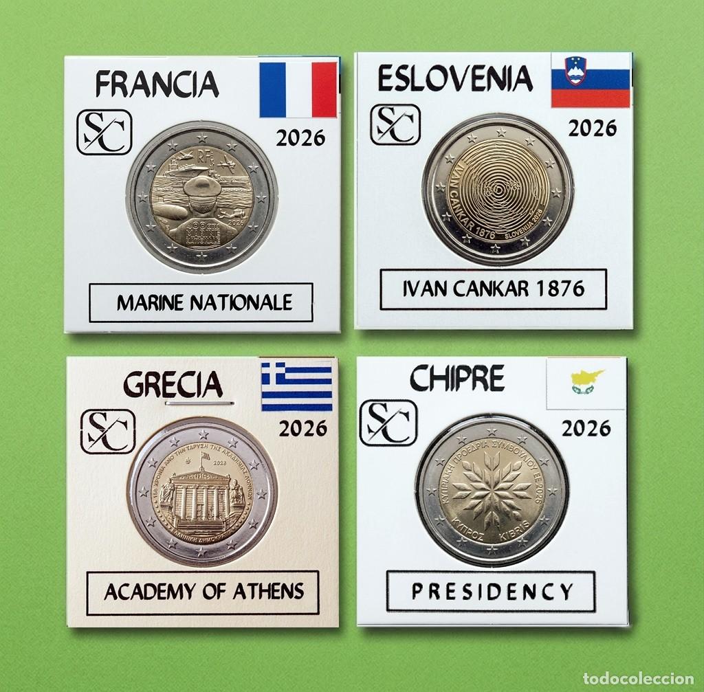 Monedas antiguas de Europa: Lote de 4 monedas de 2&euro; conmemorativas de 2026