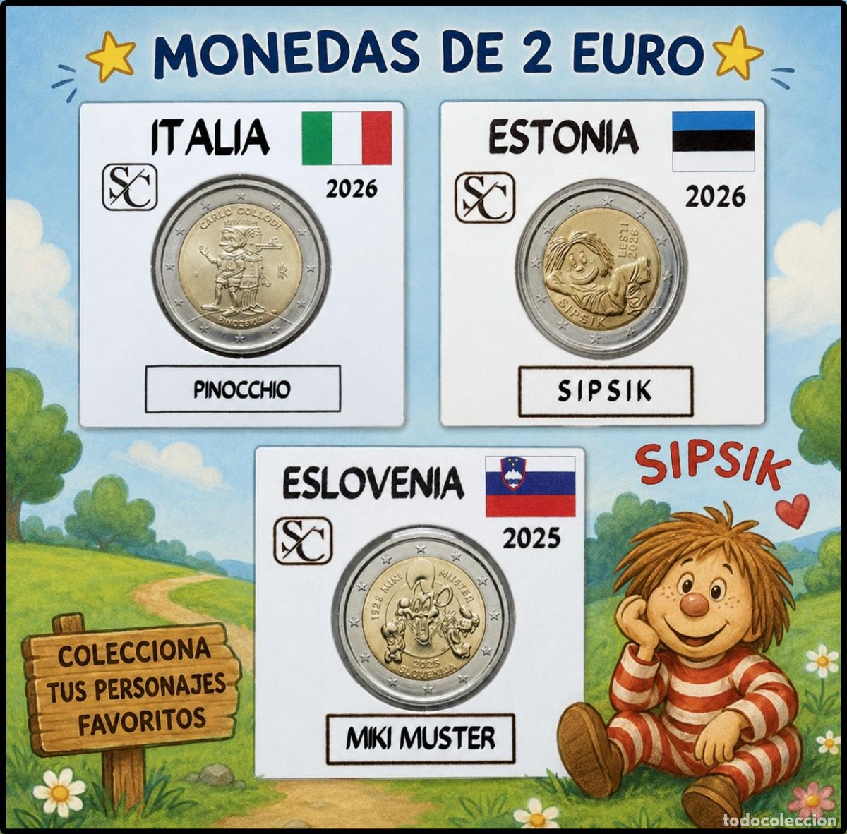Monedas antiguas de Europa: Lote de 3 monedas de 2&euro; conmemorativas Infantil.