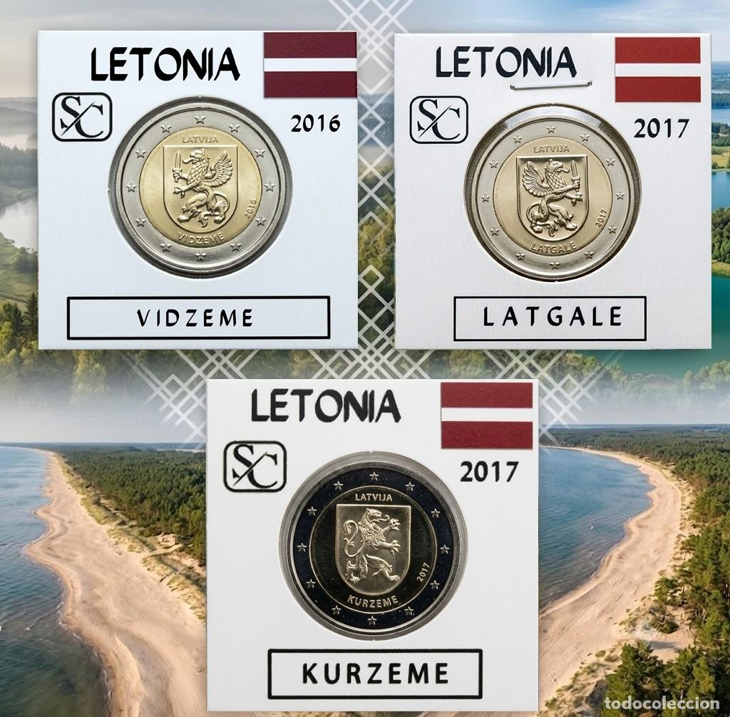 Monedas antiguas de Europa: Lote de 3 monedas de 2&euro; conmemorativas de Letonia