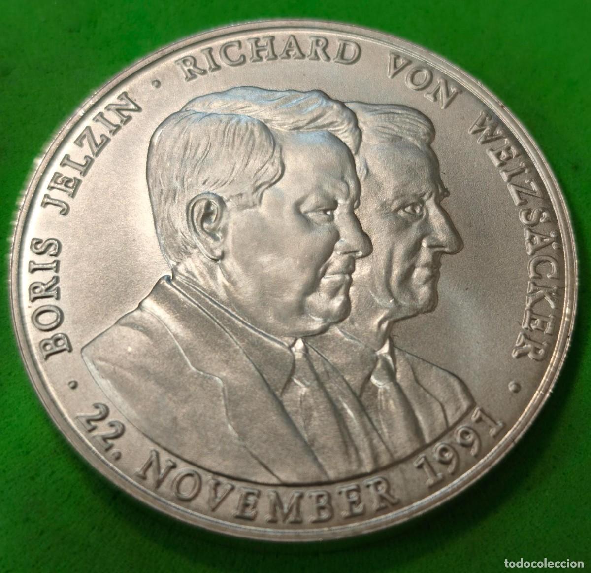 Monedas antiguas de Europa: ALEMANIA. A&Ntilde;O 1991.- MEDALLA PLATA (999) JELTZIN &WEIZSACKER&rdquo;. PESO 38,6 GR