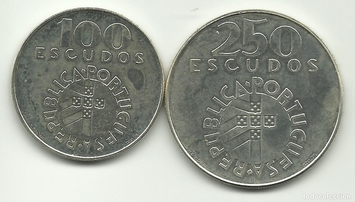 Monedas antiguas de Europa: PORTUGAL - 100 + 250 ESCUDOS - 25 ABRIL 1974 - PLATA 0.650 - LINDA - FOTOS
