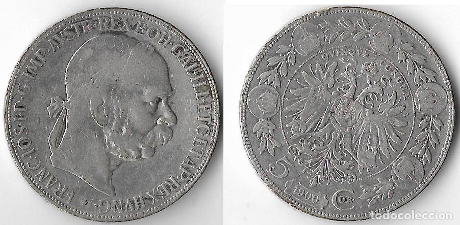 Monedas antiguas de Europa: AUSTRIA FRANZ JOSEPH FRANCISCO JOSE 5 CORONA 1900 PLATA (RARISIMA CON ESTA CONSERVACION)