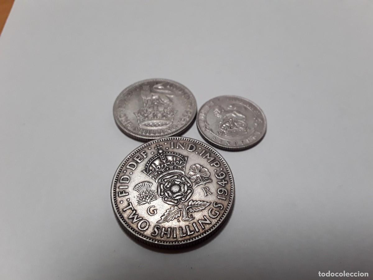 Monedas antiguas de Europa: INGLATERRA - LOTE 2 SHILLINGS A&Ntilde;O 1946 + 1 SHILLING A&Ntilde;O 1935 + 6 PENCE 1923. LAS TRES DE PLATA.