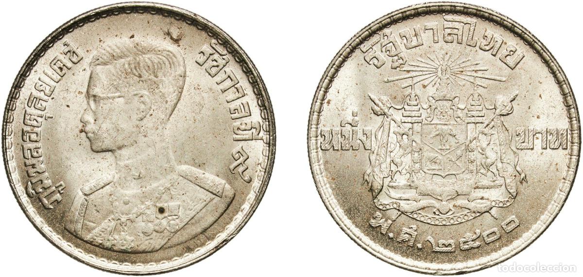 Monedas antiguas de Europa: 1 Baht - Rama IX A&ntilde;o: 2500 (1957) Valor facial: 1 Baht Material: Billon (.030 silver) (Silver 3%, C