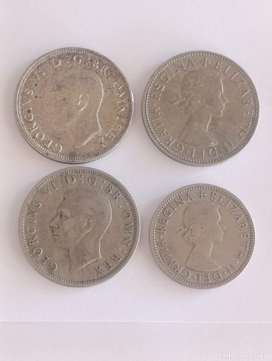 Monedas antiguas de Europa: Lote 4 Monedas Antiguas Reino Unido (Incluye Media Corona de Plata 1940)