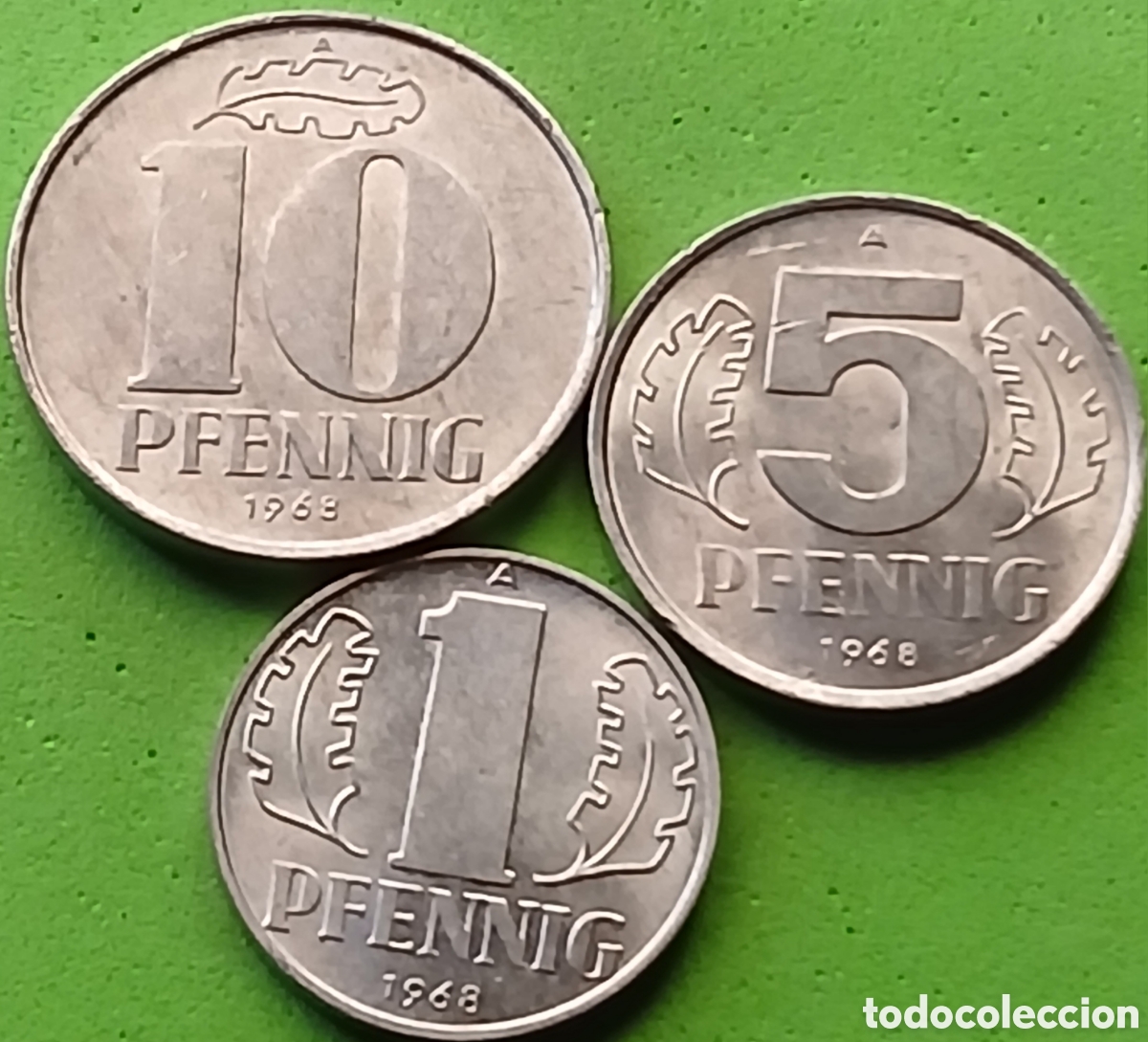 Monedas antiguas de Europa: Alemania Oriental 10+5+1 pfennig 1968