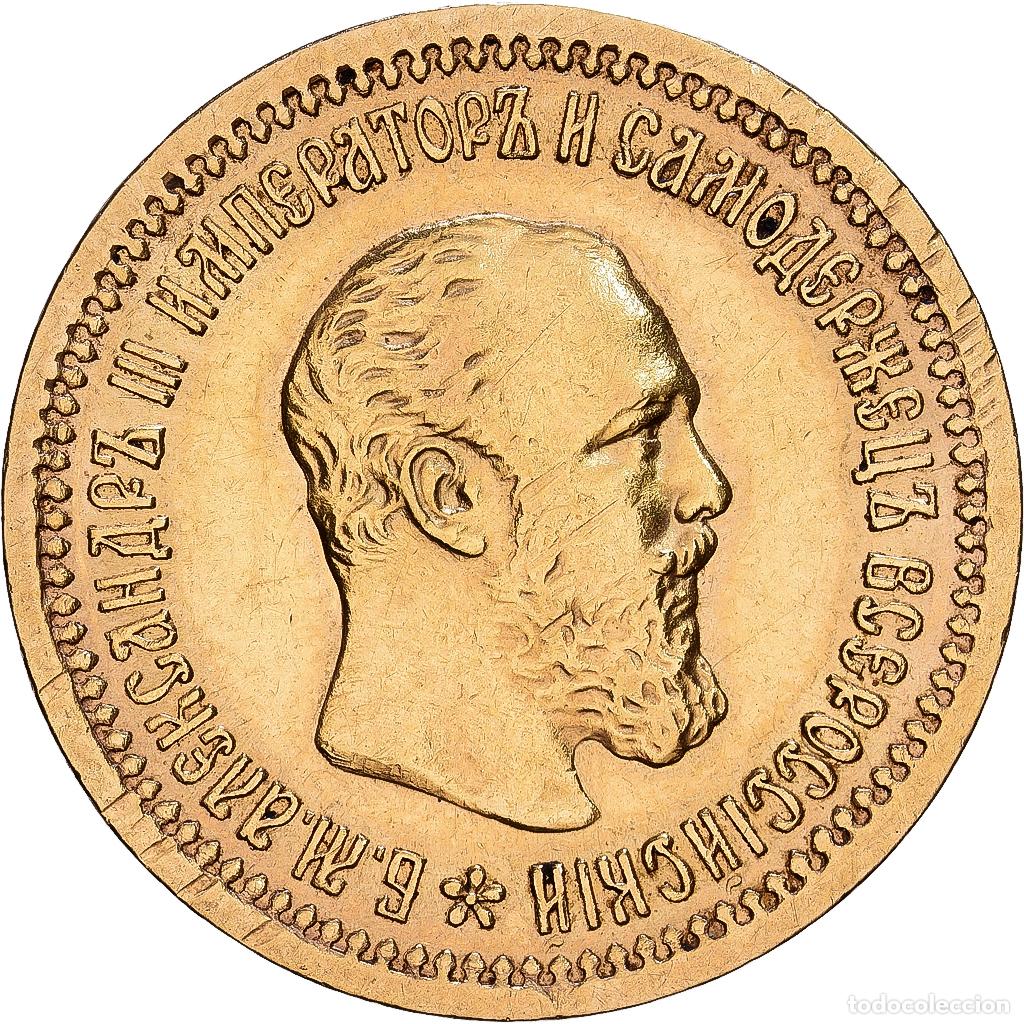 Monedas antiguas de Europa: [#1546483] Rusia, Alexander III, 5 Roubles, 1889, Saint Petersburg, Oro, MBC, Friedberg:168