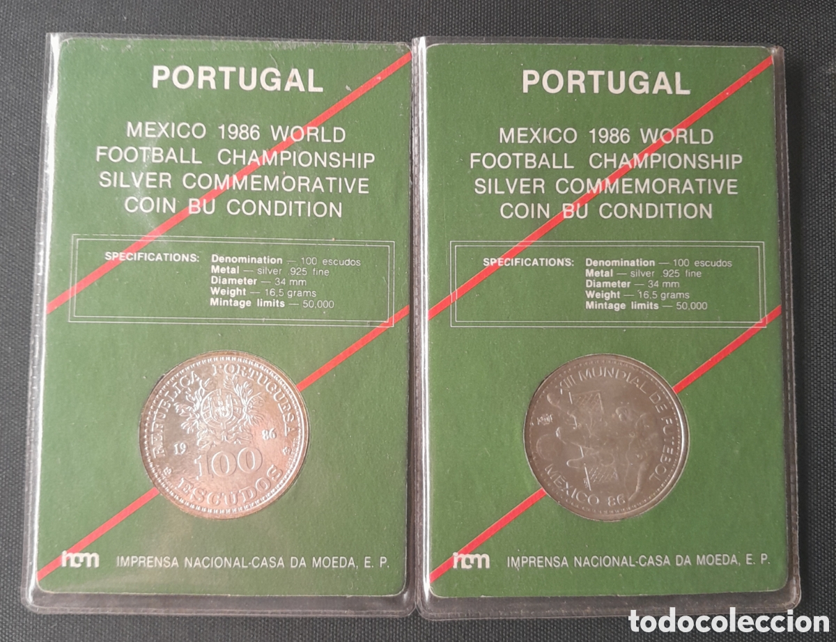 Monedas antiguas de Europa: Portugal 1986 Lote 2 Monedas De Plata 100 Escudos Mundial M&eacute;xico 86 Oficial