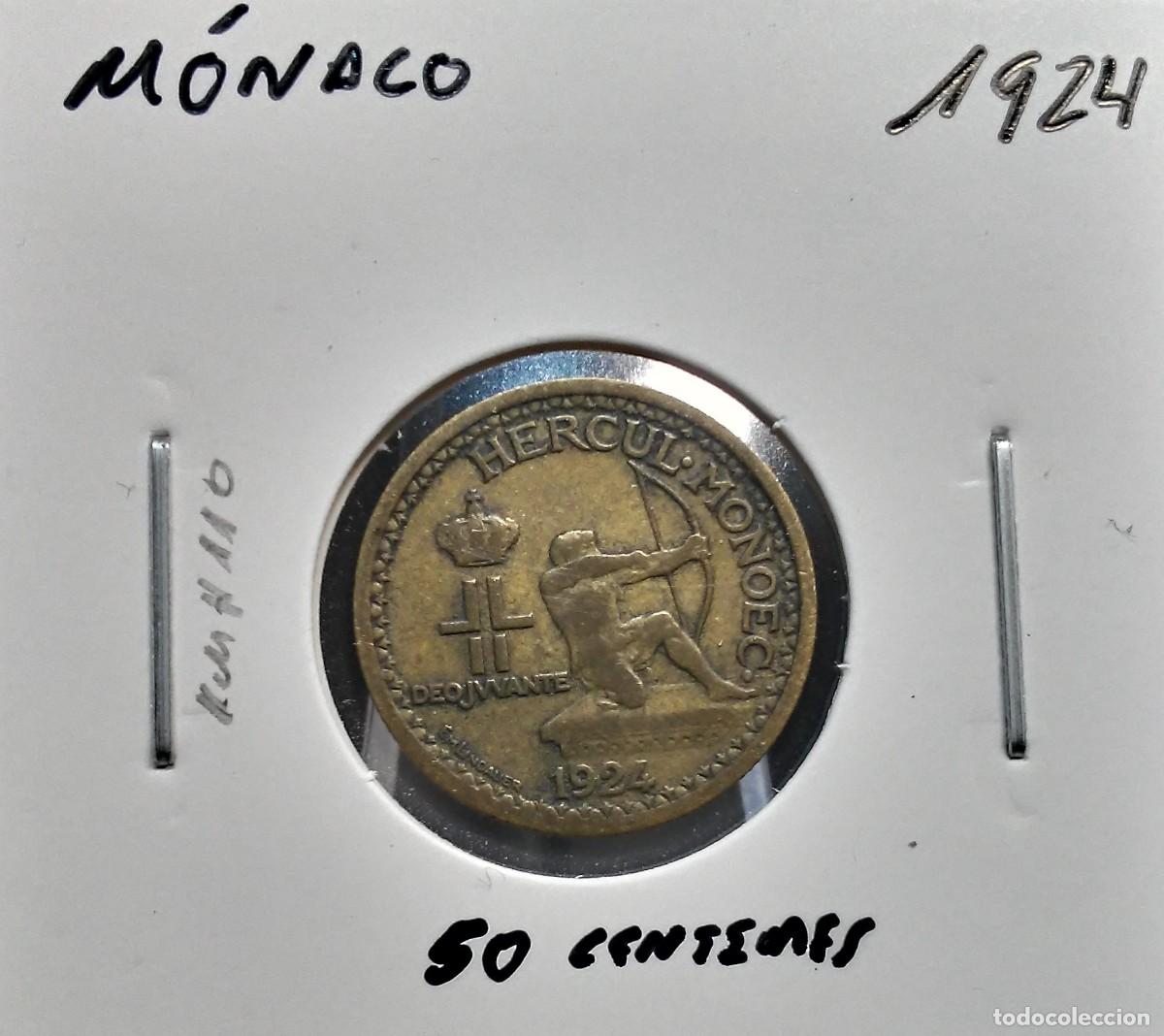 Monedas antiguas de Europa: M&Oacute;NACO 50 C&Eacute;NTIMOS / CENTIMES 1924 KM#110 MBC.