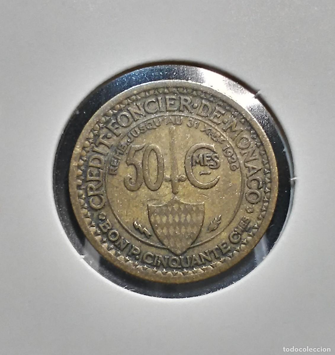 Monedas antiguas de Europa: M&Oacute;NACO 50 C&Eacute;NTIMOS / CENTIMES 1924 KM#110 MBC. - Foto 2