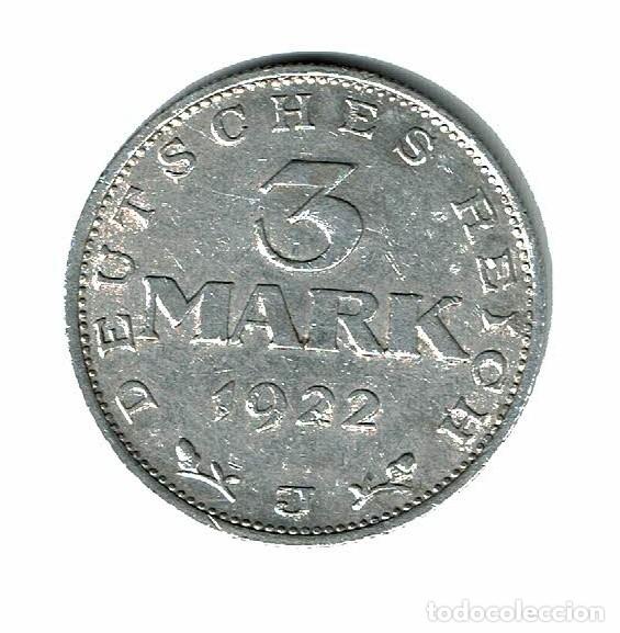 Monedas antiguas de Europa: ALEMANIA 3 MARCOS 1922 A