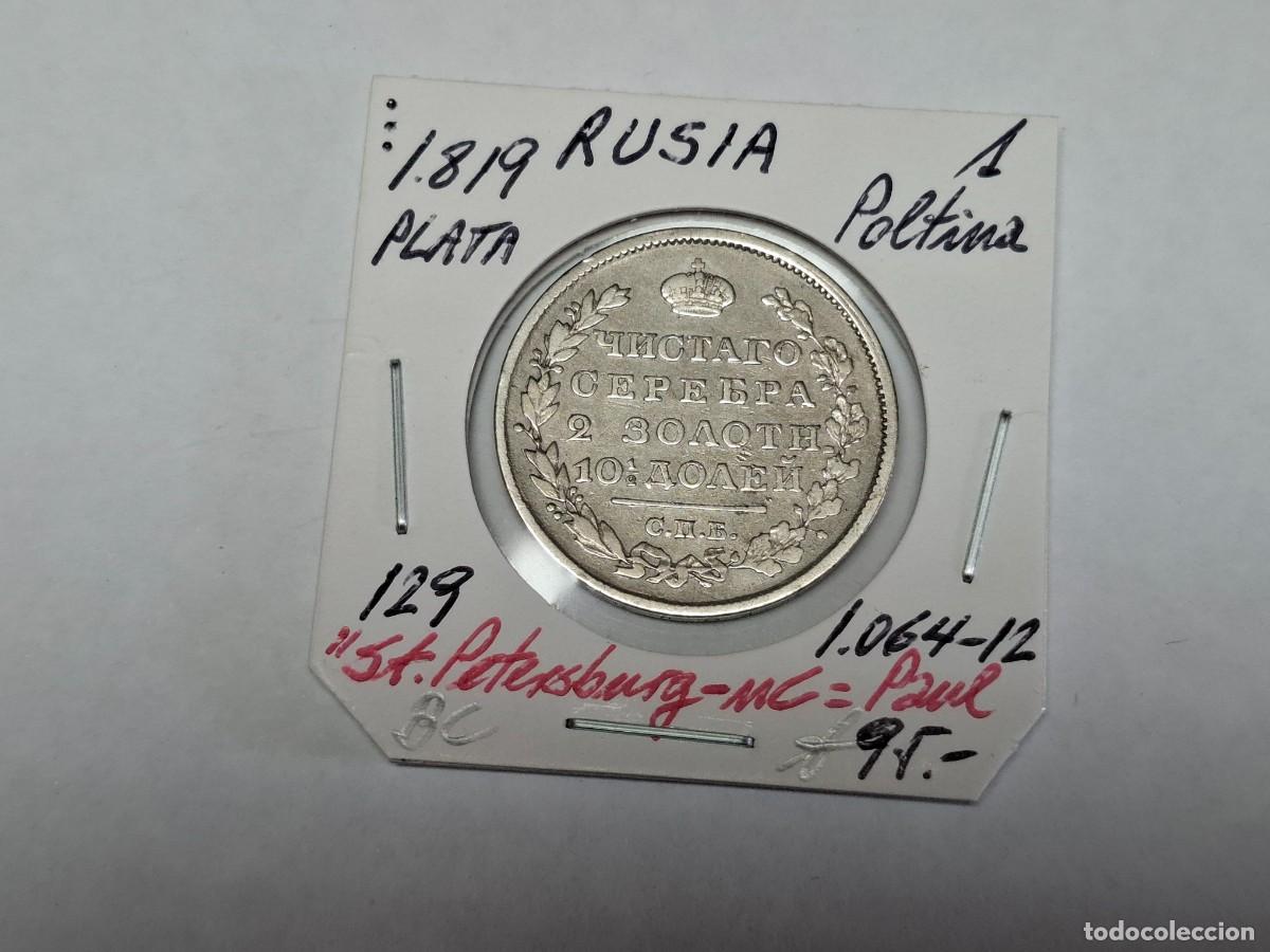 Monedas antiguas de Europa: 1 POLTINA de PLATA de 1819 KM 129 RUSIA en BC