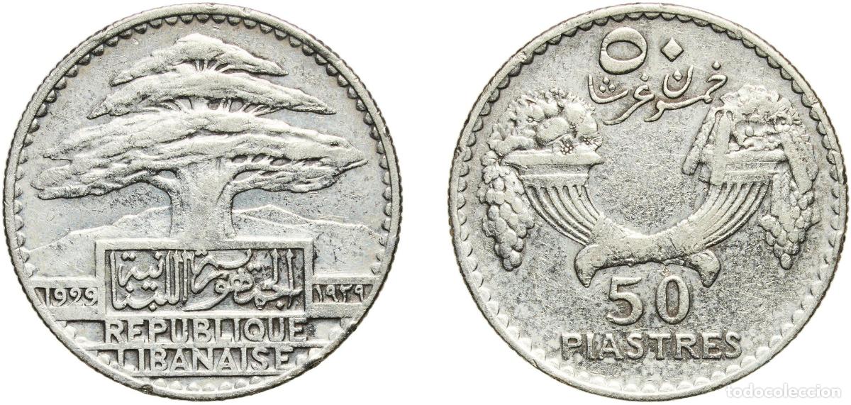 Monedas antiguas de Europa: Lebanon Republic 1929 50 Ghirshā / Piastres Silver (.680) Paris Mint (500064) 9.89g XF KM 8 Sch&ouml;n