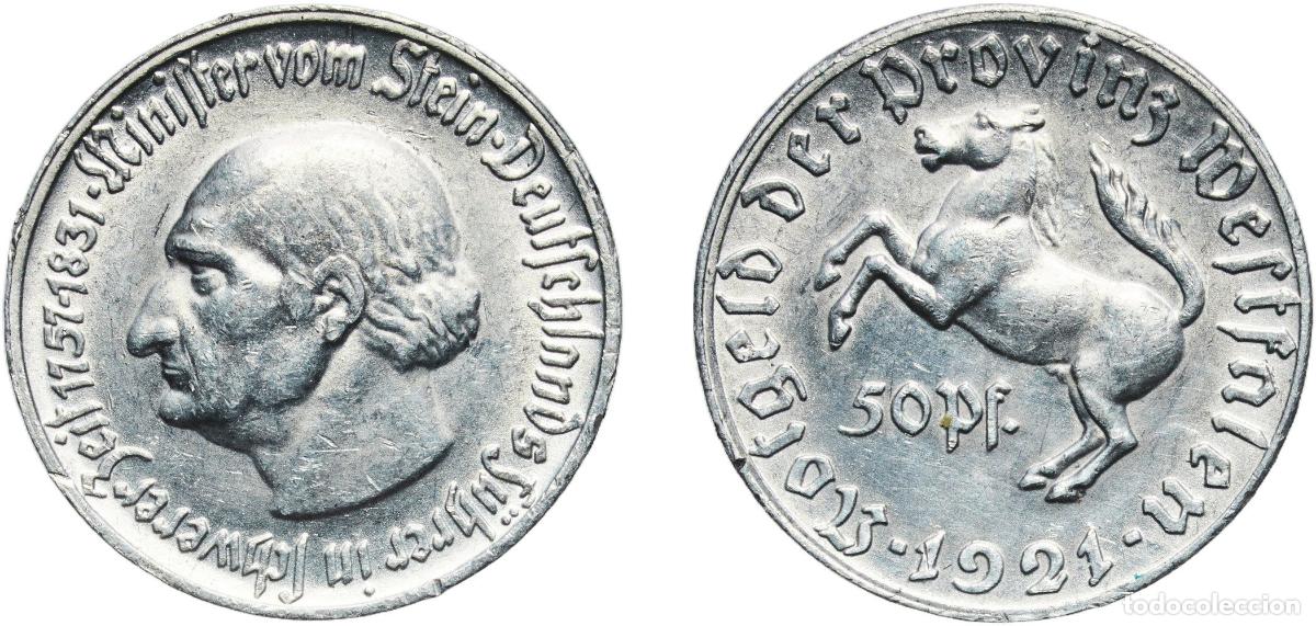 Monedas antiguas de Europa: Germany Prussian province of Westphalia Weimar Republic 1921 50 Pfennig - Westfalen (Freiherr vom S
