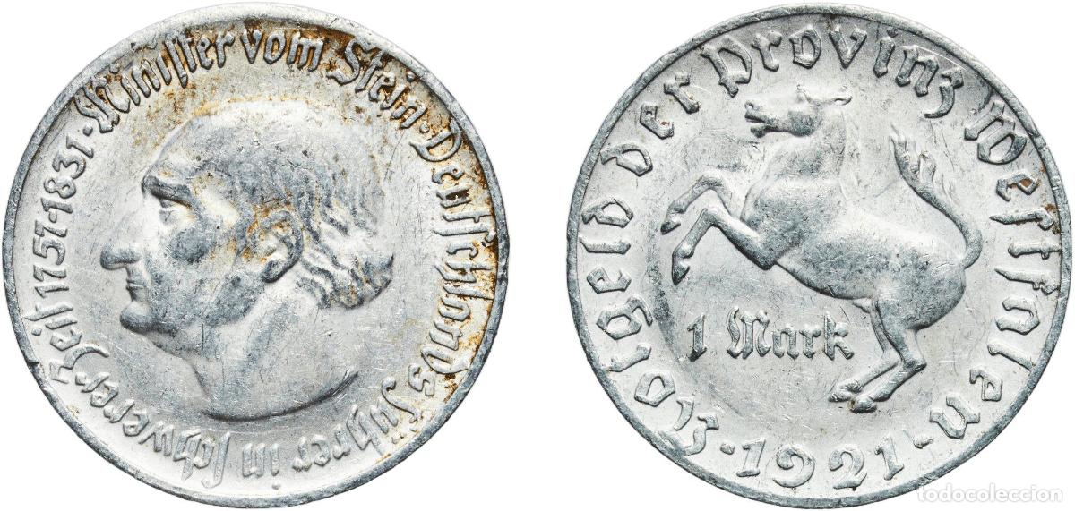 Monedas antiguas de Europa: Germany Prussian province of Westphalia Weimar Republic 1921 1 Mark - Westfalen (Freiherr vom Stein