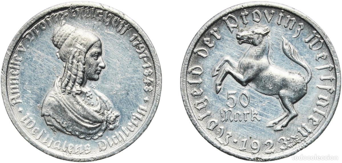 Monedas antiguas de Europa: Germany Prussian province of Westphalia Weimar Republic 1923 50 Mark - Westfalen (Annette v. Droste