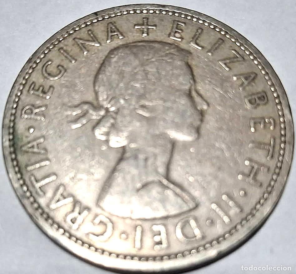 Monedas antiguas de Europa: Reino Unido, 1/2 Corona (Crown) 1956 &rdquo;Isabel II - 1953/1967&rdquo; KM#907. Usada, fotos.