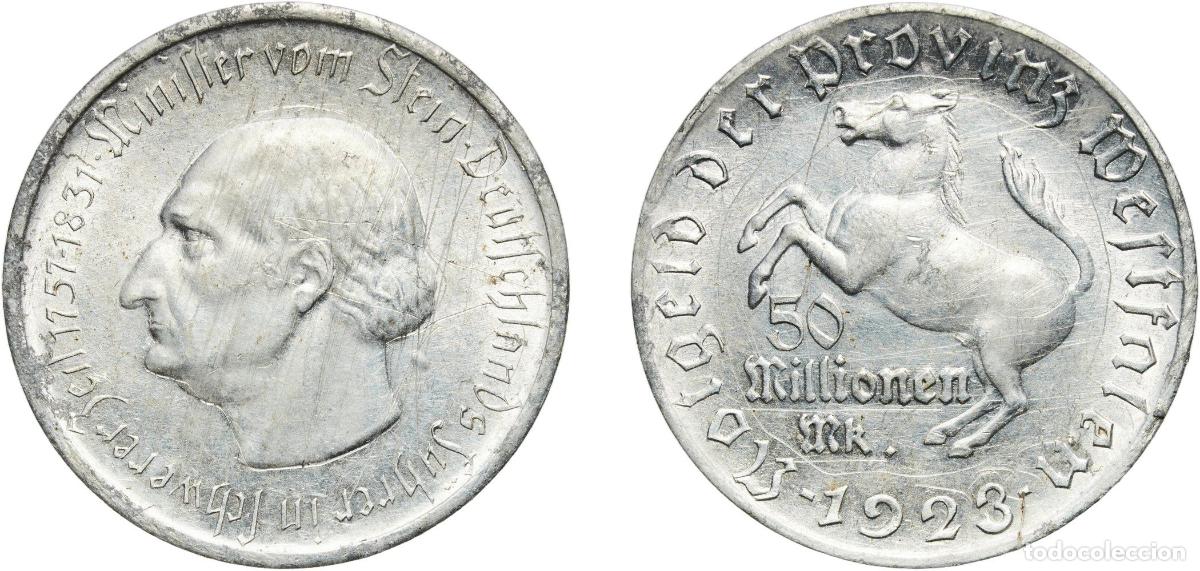Monedas antiguas de Europa: Germany Prussian province of Westphalia Weimar Republic 1923 50 Millionen Mark - Westfalen (Freiher