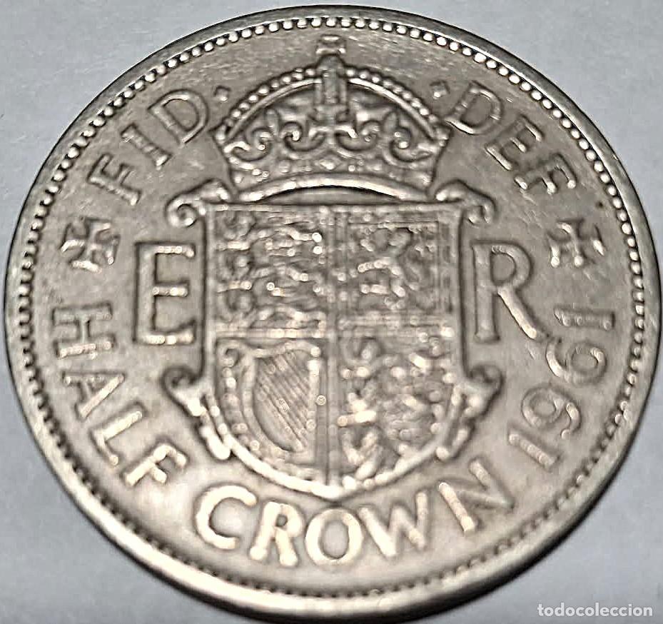 Monedas antiguas de Europa: Reino Unido, 1/2 Corona (Crown) 1961 &rdquo;Isabel II - 1953/1967&rdquo; KM#907. Usada, fotos.