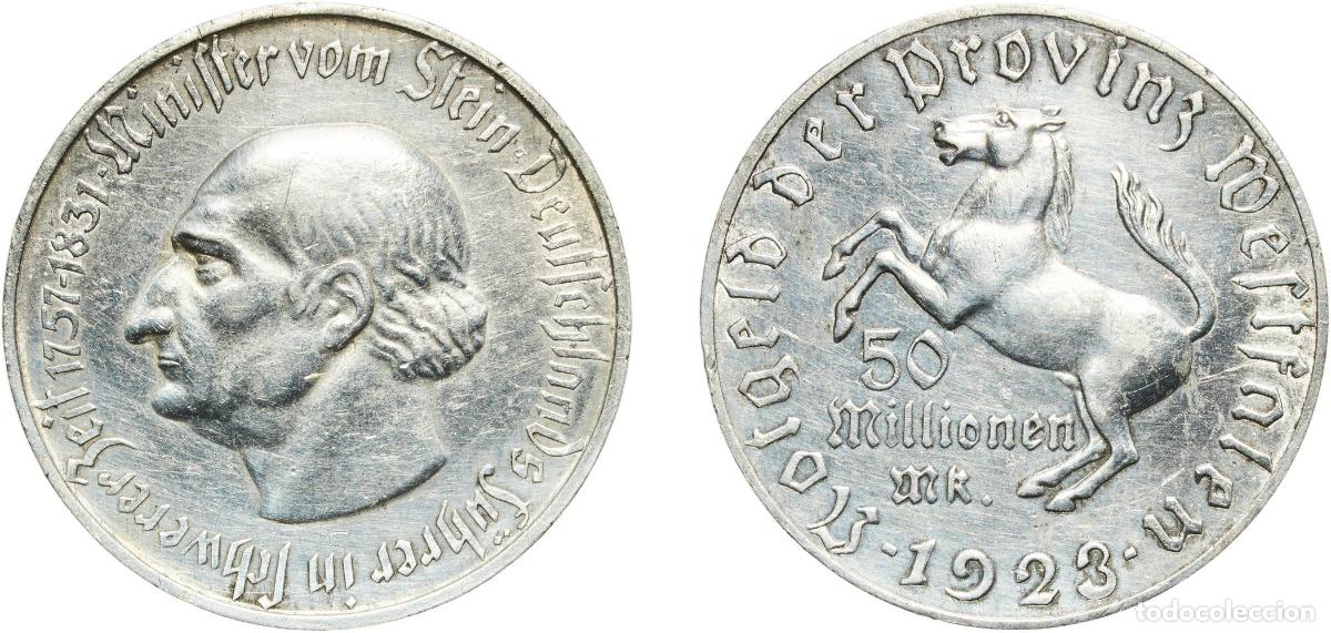 Monedas antiguas de Europa: Germany Prussian province of Westphalia Weimar Republic 1923 50 Millionen Mark - Westfalen (Freiher
