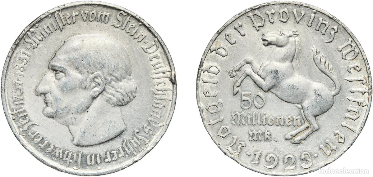 Monedas antiguas de Europa: Germany Prussian province of Westphalia Weimar Republic 1923 50 Millionen Mark - Westfalen (Freiher