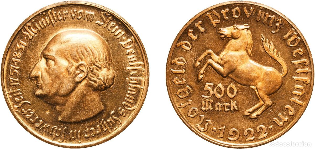 Monedas antiguas de Europa: Germany Prussian province of Westphalia Weimar Republic 1922 500 Mark - Westfalen (Freiherr vom Ste