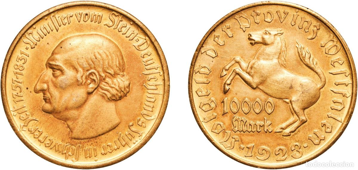 Monedas antiguas de Europa: Germany Prussian province of Westphalia Weimar Republic 1923 10 000 Mark - Westfalen (Freiherr vom