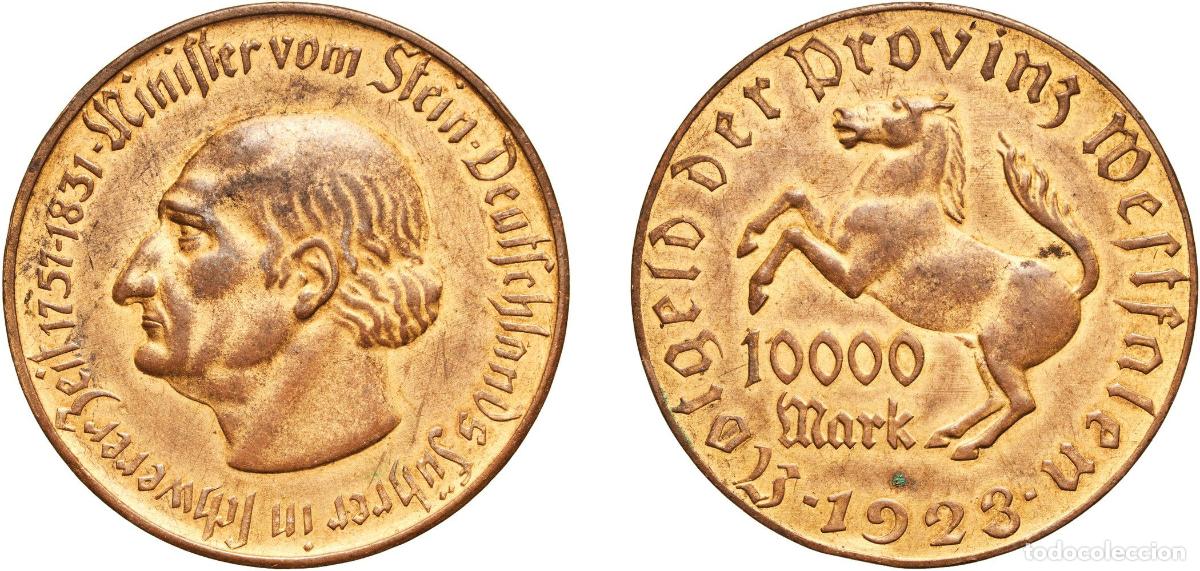 Monedas antiguas de Europa: Germany Prussian province of Westphalia Weimar Republic 1923 10 000 Mark - Westfalen (Freiherr vom